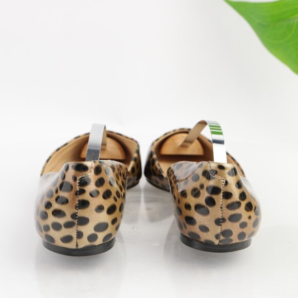 Talbots Womens D'Orsay Flat Size 9 Tan Brown Patent Leopard Slip On Pointed Shoe - Picture 4 of 12